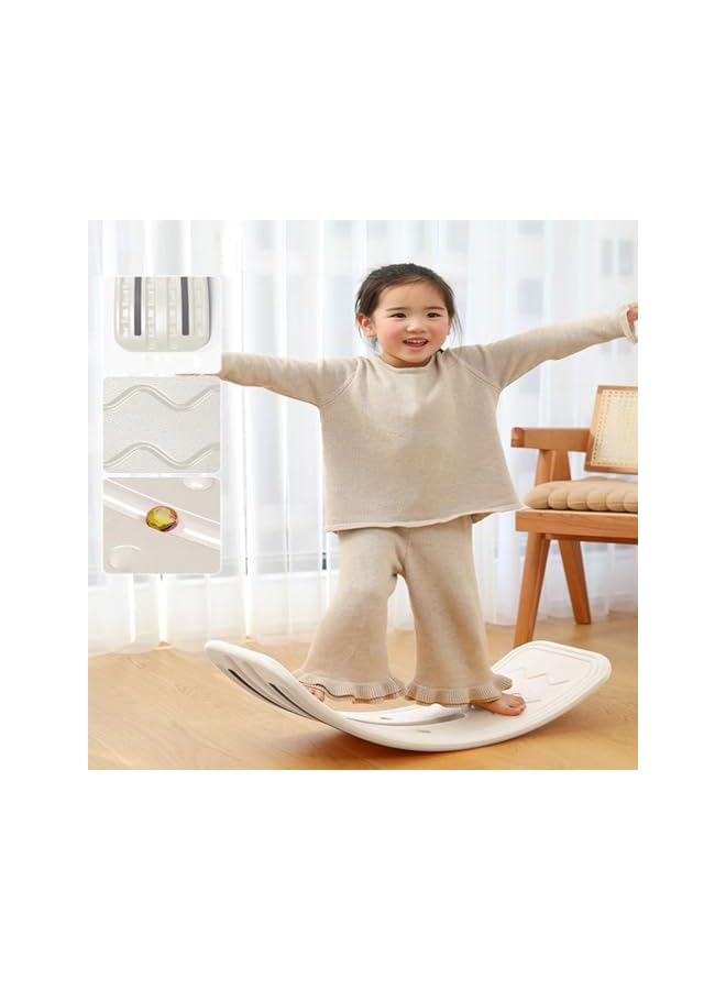 PROMASS لوحة توازن متأرجحة، لوحة توازن متذبذبة 32 بوصة، سلم تسلق للأطفال، لوحة يوجا منحنية، ألعاب تعليمية مفتوحة للأطفال والرضع لتحسين التوازن والتنسيق (أبيض) - Image 2