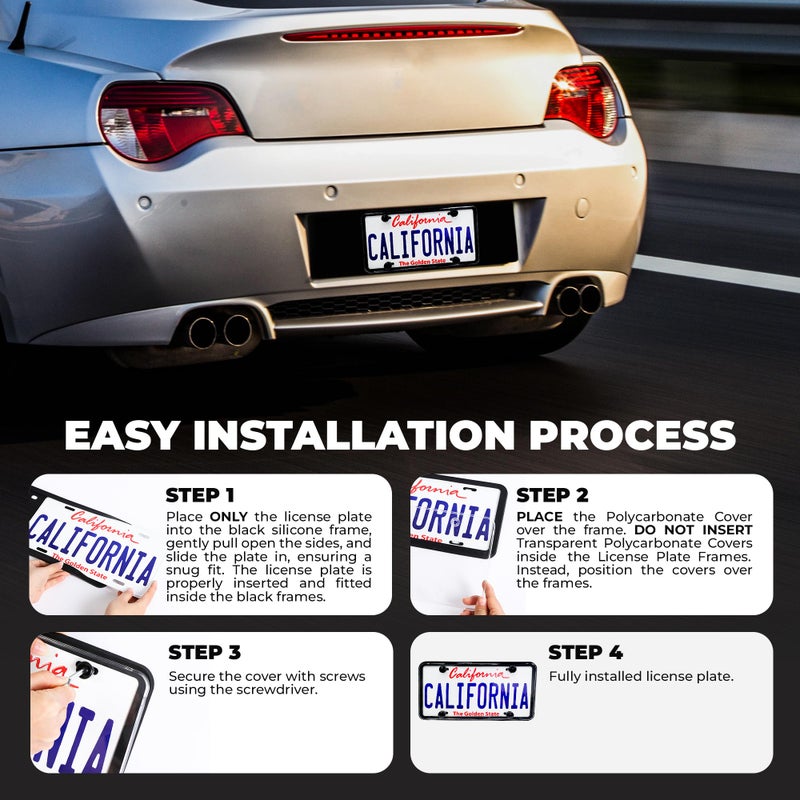 Motorfi 2 Pcs Silicone License Plate Frames with 2 Clear Polycarbonate Covers, Rust-Proof, Weather Resistant, Easy Installation, Premium License Plate Protector, Covers & Frames with 2 Drainage Holes - Image 4