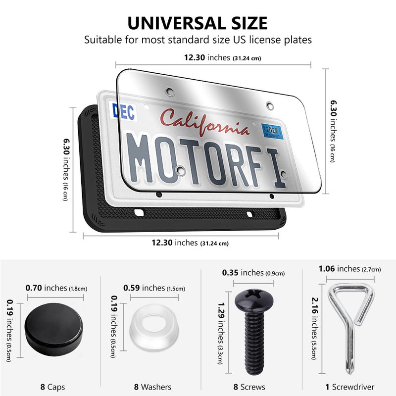 Motorfi 2 Pcs Silicone License Plate Frames with 2 Clear Polycarbonate Covers, Rust-Proof, Weather Resistant, Easy Installation, Premium License Plate Protector, Covers & Frames with 2 Drainage Holes - Image 3