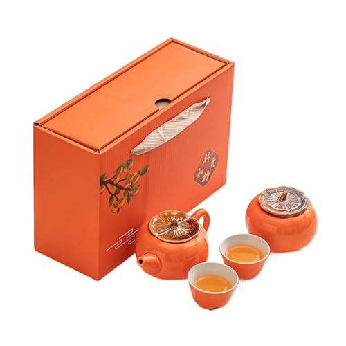 ZPGXLRZ Portable Gongfu Ceramic Tea Set - Beautiful Persimmon-Shaped Chinese Tea Set with Teapot, Tea Can & 2 Cups, Gift Boxed - Image 1