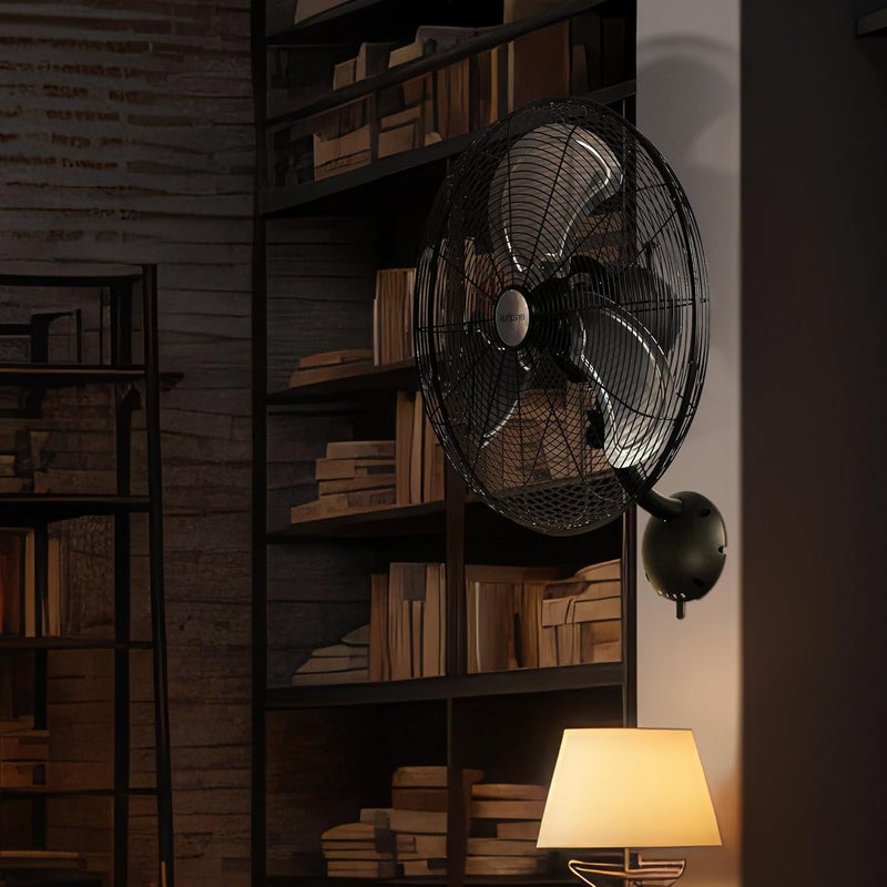 Hurricane Pro High Velocity Oscillating Metal Wall Mount Fan w/ 3 Speeds, Black, 16" - Corded Electric Air Cooling Unit w/ Powerful 2400 CFM Airflow for Home, Garage, Gym, Workshop & Greenhouse - Image 4