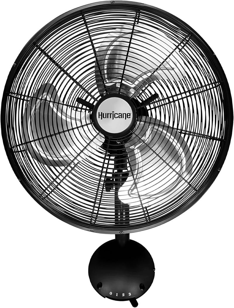 Hurricane Pro High Velocity Oscillating Metal Wall Mount Fan w/ 3 Speeds, Black, 16" - Corded Electric Air Cooling Unit w/ Powerful 2400 CFM Airflow for Home, Garage, Gym, Workshop & Greenhouse - Image 1