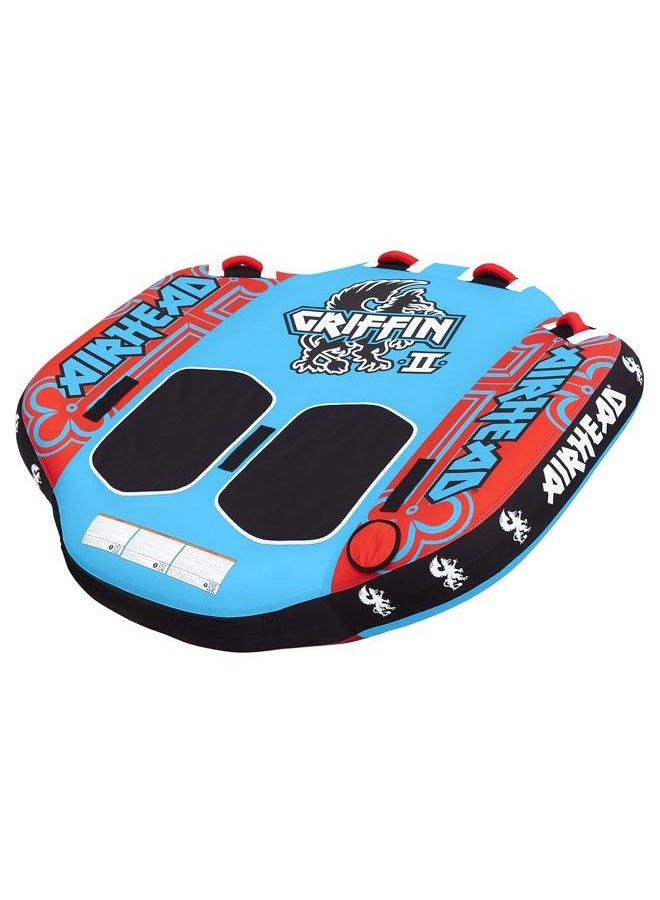 Airhead Griffin 2 Towable 1-2 Rider Tube for Boating and Water Sports, Kwik-Connect Tow, Padded Handles & Patented Speed Safety Valve for Easy Inflating & Deflating - Image 1