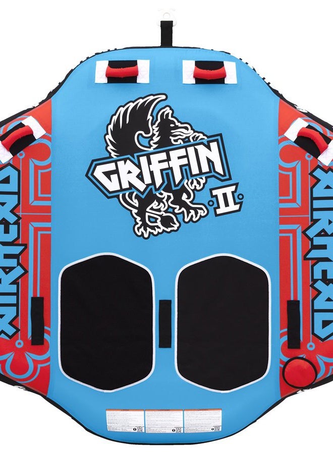 Airhead Griffin 2 Towable 1-2 Rider Tube for Boating and Water Sports, Kwik-Connect Tow, Padded Handles & Patented Speed Safety Valve for Easy Inflating & Deflating - Image 2