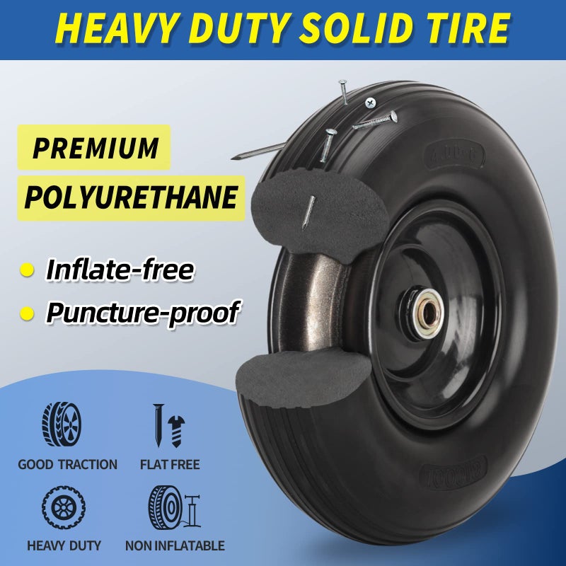 GICOOL 13" Wheelbarrow Tire, 4.00-6 Flat-free Solid Tire and Wheel, with 5/8" or 3/4" Bearings, 1.75" Centered Hub for Wheelbarrow/Wagon/Trolley/Garden Scooter Cart - Image 4