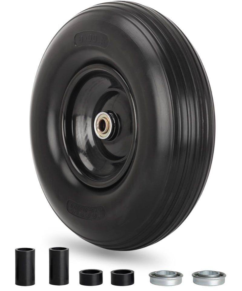 GICOOL 13" Wheelbarrow Tire, 4.00-6 Flat-free Solid Tire and Wheel, with 5/8" or 3/4" Bearings, 1.75" Centered Hub for Wheelbarrow/Wagon/Trolley/Garden Scooter Cart - Image 1