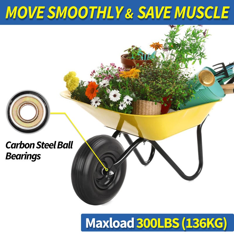 GICOOL 13" Wheelbarrow Tire, 4.00-6 Flat-free Solid Tire and Wheel, with 5/8" or 3/4" Bearings, 1.75" Centered Hub for Wheelbarrow/Wagon/Trolley/Garden Scooter Cart - Image 3