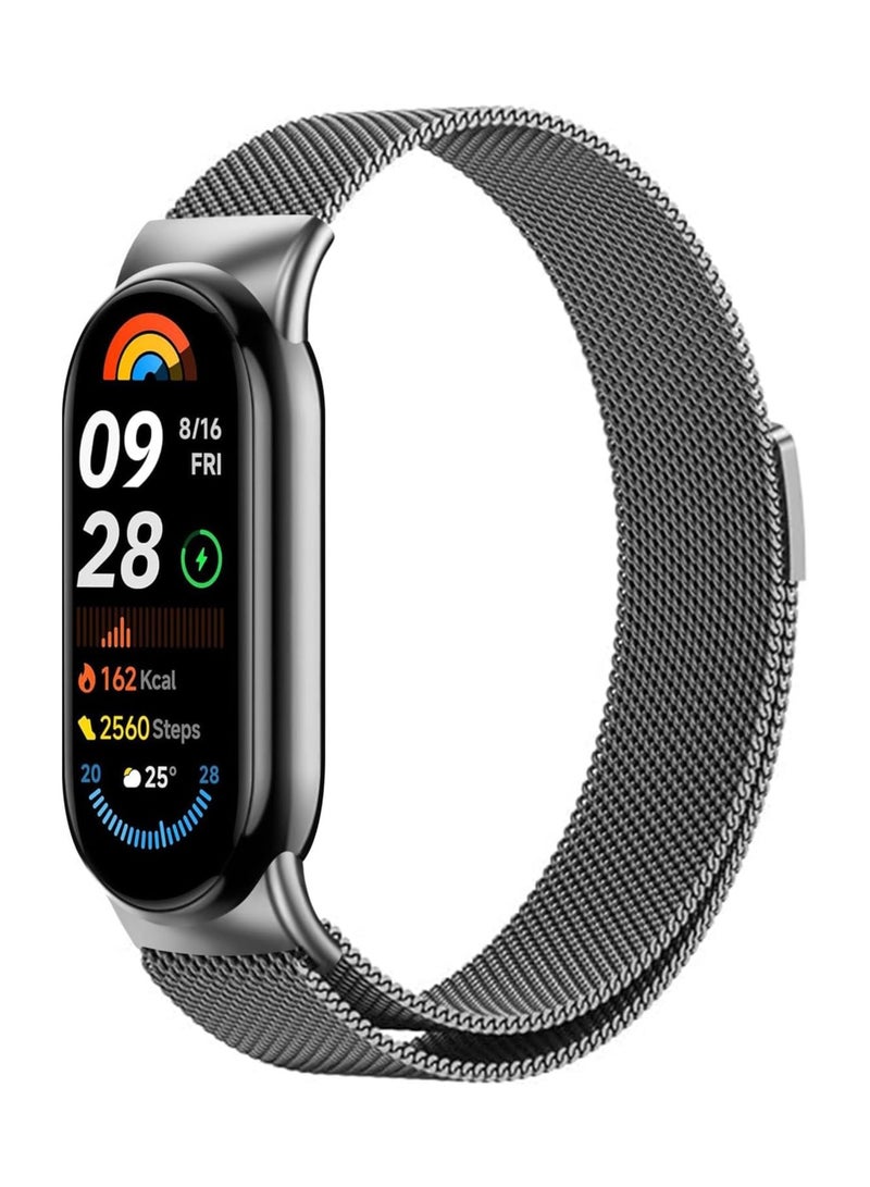 Stainless Steel Strap Replacement for Xiaomi Mi Band 9/8,Adjustable Metal Replacement Strap with Magnetic Buckle for Xiaomi Mi Band 9/8 for Women Men,Grey - Image 1