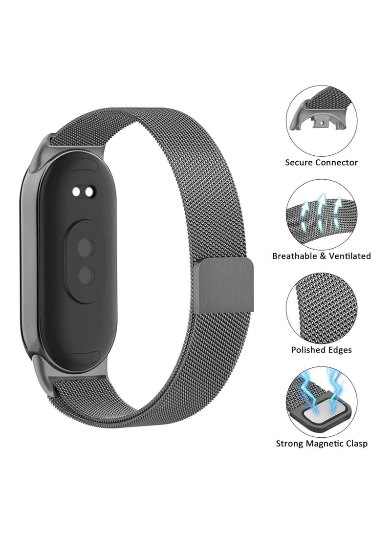 Stainless Steel Strap Replacement for Xiaomi Mi Band 9/8,Adjustable Metal Replacement Strap with Magnetic Buckle for Xiaomi Mi Band 9/8 for Women Men,Grey - Image 2
