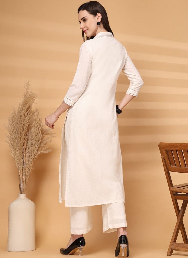 LARGISH Regular Pure Cotton Kurta with Solid Palazzos for Festive Occasions - Image 2