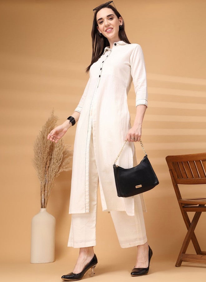 LARGISH Regular Pure Cotton Kurta with Solid Palazzos for Festive Occasions - Image 4