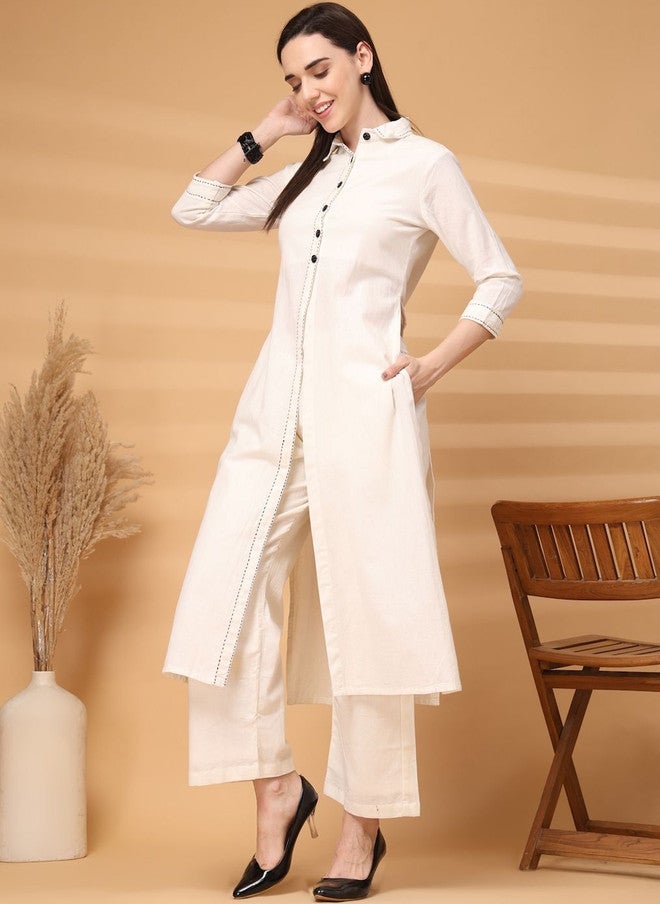 LARGISH Regular Pure Cotton Kurta with Solid Palazzos for Festive Occasions - Image 3