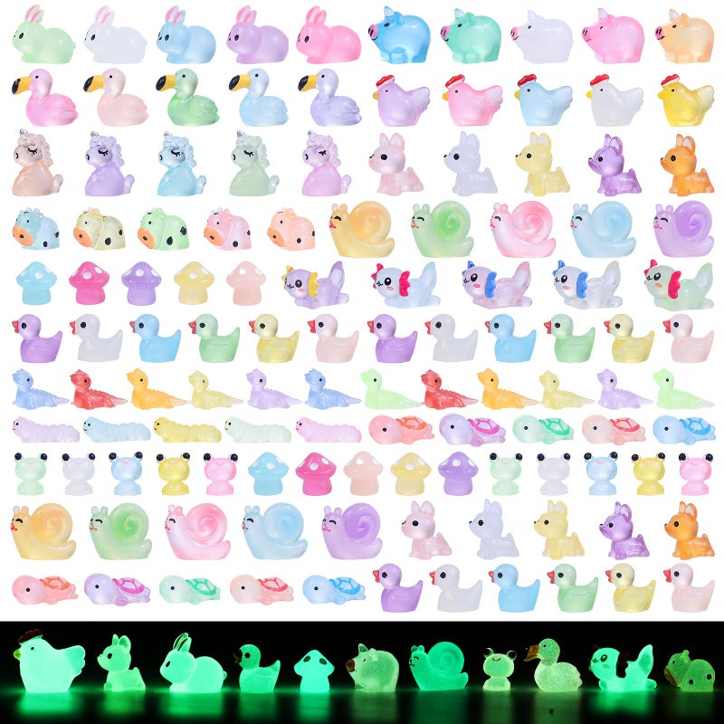LOVEXIRAN Luminous mini Resin Animals to Hide 120 Pcs Tiny Resin Animals Glow in The Dark for Miniature Fairy Garden Decoration Accessories Micro Landscape Aquarium Potted Decoration - Image 1