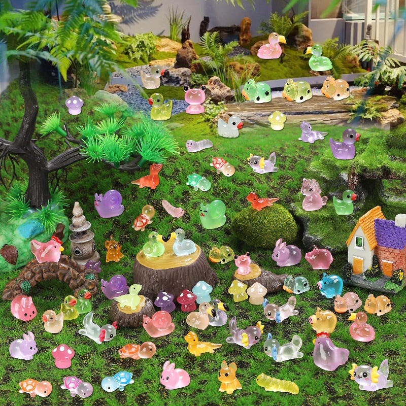 LOVEXIRAN Luminous mini Resin Animals to Hide 120 Pcs Tiny Resin Animals Glow in The Dark for Miniature Fairy Garden Decoration Accessories Micro Landscape Aquarium Potted Decoration - Image 4