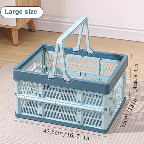 YTAONS Collapsible Storage Crate with Handles Milk Crates33L Foldable Plastic Shopping Basket Organizer Container for Car Home Pinic Light blue Large - Image 3