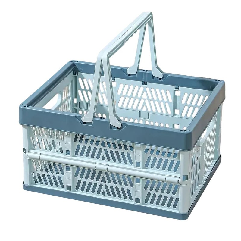 YTAONS Collapsible Storage Crate with Handles Milk Crates33L Foldable Plastic Shopping Basket Organizer Container for Car Home Pinic Light blue Large - Image 2