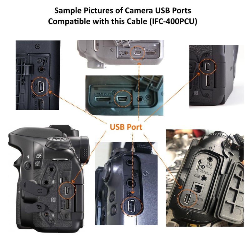 ienza Camera IFC-400PCU USB Data / File Transfer Cable for Canon Rebel EOS T1i T2i T3 T3i T4i T5 T5i T6 T6i T6s T7i, Select PowerShot & Vixia Camcorders - See Complete List of Compatible Canon Models Below - Image 2
