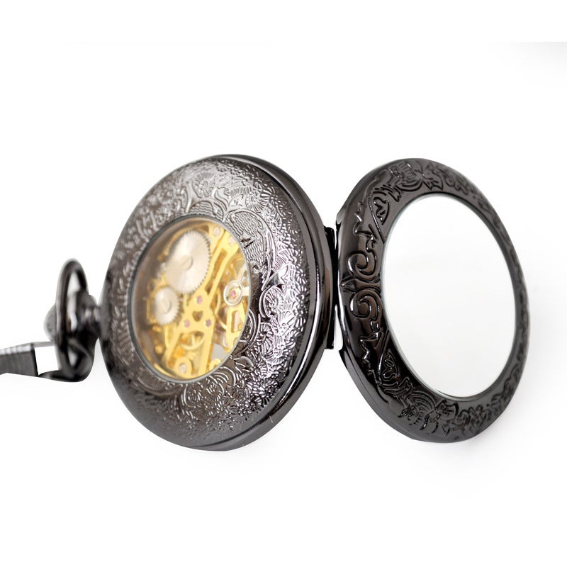 Boshiya Mechanical Pocket Watch Transparent Glass Flip Mechanical Pocket Watch Unisex Leisure Mechanical Chain Watch - Image 4