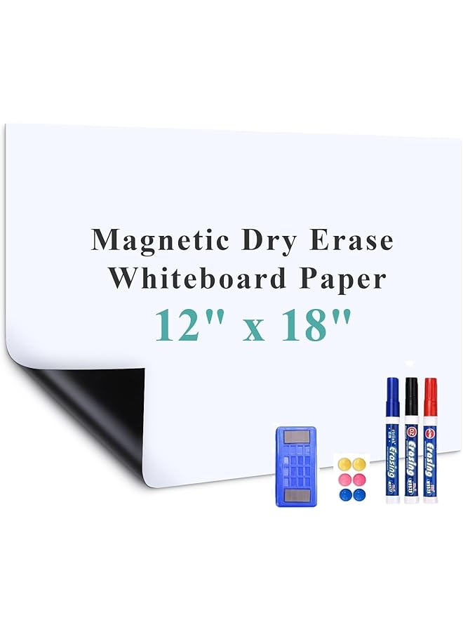 erorex Magnetic Dry Erase Whiteboard Paper 12 Inch X 18 Inch Self Adhesive Whiteboard For Wall Easy To Write And Clean Dry Erase Board For Kids Office Home With Marker Magnetic Eraser And Magnets  - Image 1