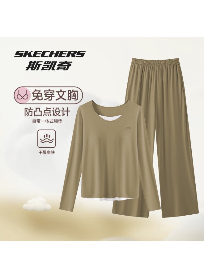 Skechers Women's Padded Sleepwear Set, Simple Round Neck Long Sleeve Pajamas, Comfortable Casual Loungewear Set