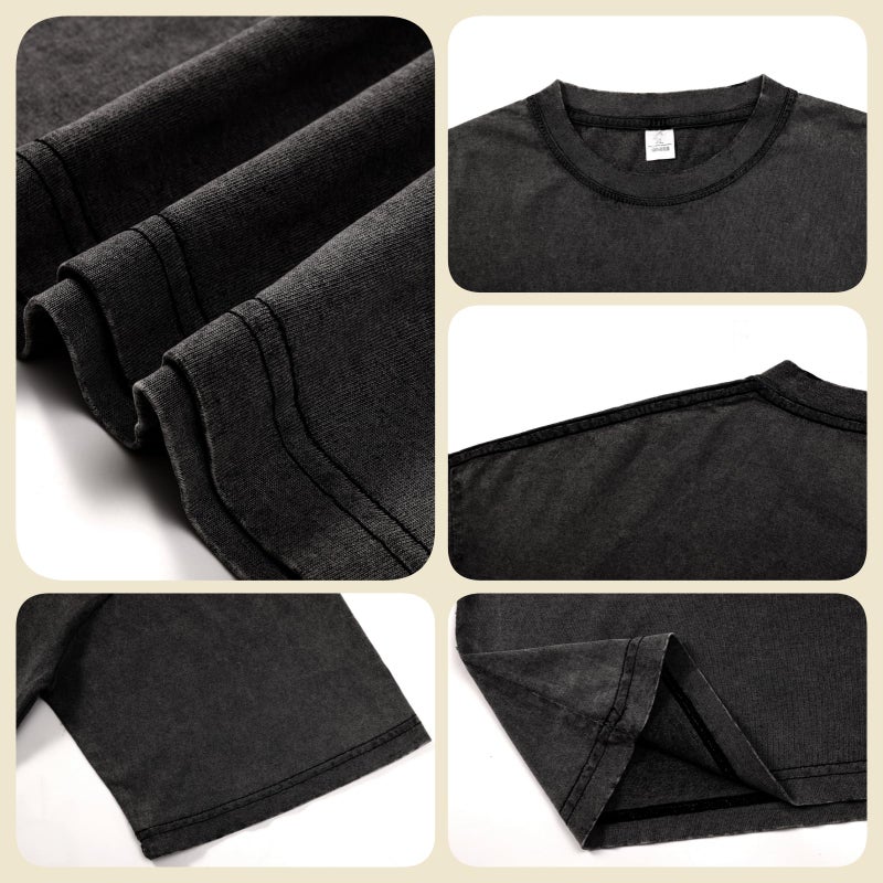 SnowElve Men's Oversized Cotton T-Shirts Loose Fit Vintage Washed Tee Unisex Short Sleeve Casual Shirts Tops(Black,m) - Image 5