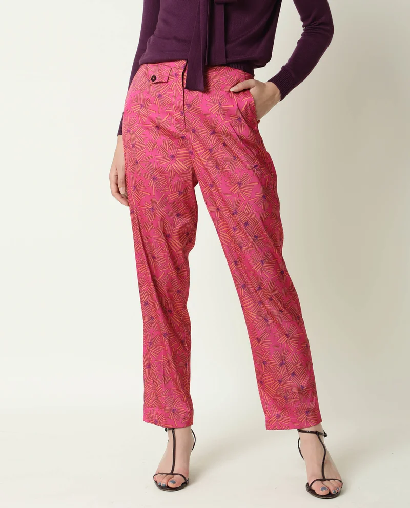 Rareism Women's Geometric Print Trousers