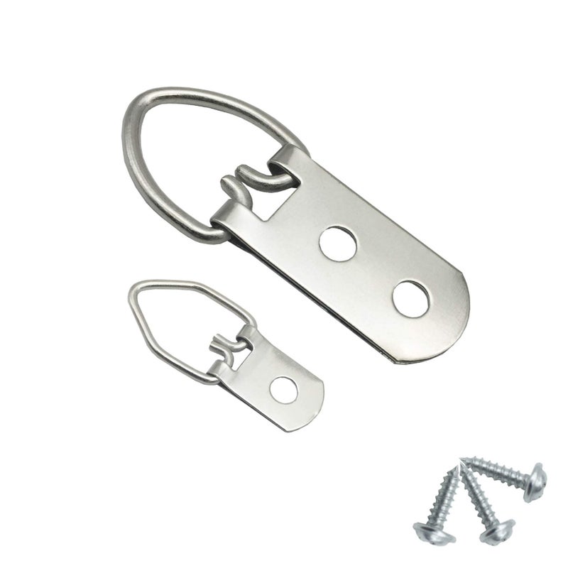 EesTeck 70 Pack DRing Steel Picture Hangers Heavy Duty with Screws Picture Frames Double Holes Clasp Picture Hang Solutions for Hanging Clock Paintings Artwork Picture Frame Hook Photos Mirrors