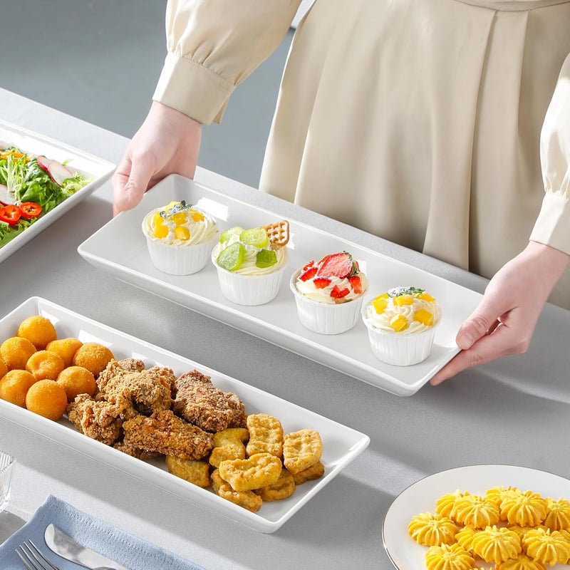 MALACASA 3 Tier Serving Trays for Party, 14 Inch Porcelain White Trays for Serving Food, Dessert Stand with Collapsible Gold Metal Rack - Image 5
