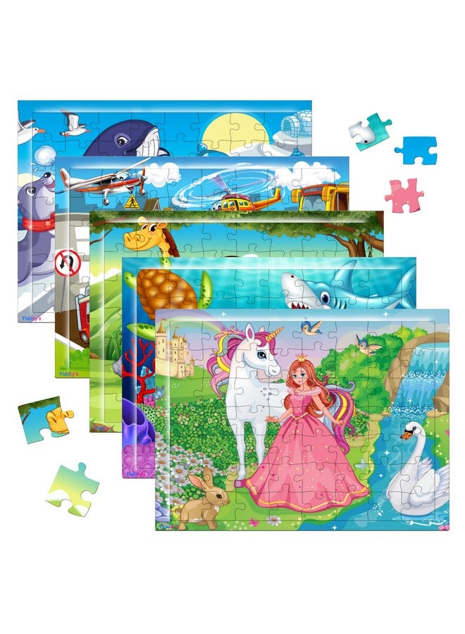 Fiddlys 54 Pcs Wood Jigsaw Puzzles for Kids & Children Age 6+ Animal World and Sea World (Pack of 5) - Image 1