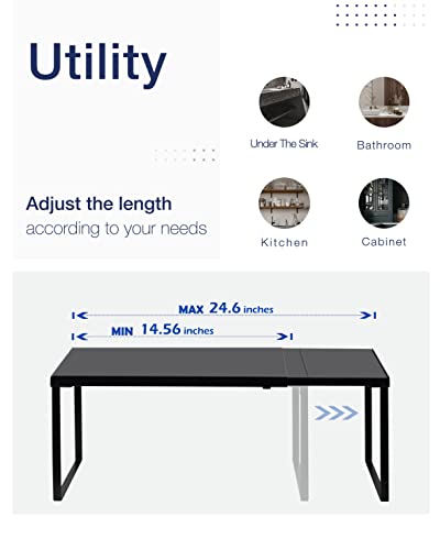 Nxconsu Cabinet Shelf Expandable Organizer Riser Rack for Kitchen Pantry Cupboard Under Sink Countertop Home Organization Extra Storage Space Saver Heavy Duty Metal Edgeless Design Black - Image 4