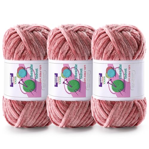 DAERBOF 3 Skeins Velvet Chunky Yarn Chenille Yarn for Crocheting and Hand Knitting Blanket Yarns for Making Scarves and Knitting Projects Amigurumi Crochet Yarn 335oz 3875yds - Image 1