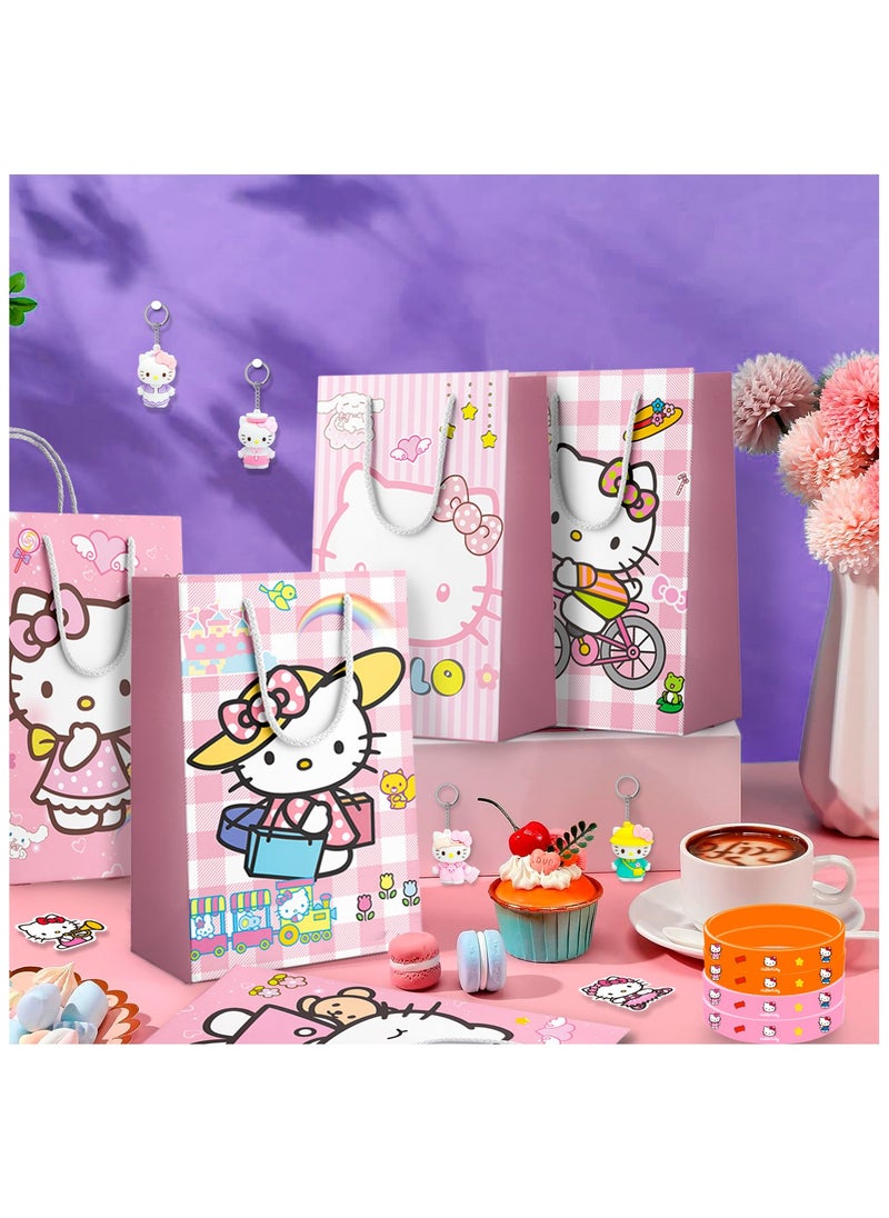 FRUITFUL PARTY Kitty Birthday Party Favors for 12 Guests, Hello Kitty Birthday Party Supplies Include Gift Bag Slap bands Keychains Stickers Badge Wristband for Kawaii Theme Party Gifts  - Image 4