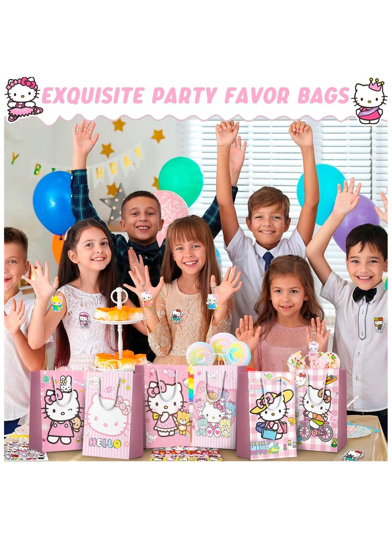 FRUITFUL PARTY Kitty Birthday Party Favors for 12 Guests, Hello Kitty Birthday Party Supplies Include Gift Bag Slap bands Keychains Stickers Badge Wristband for Kawaii Theme Party Gifts  - Image 5