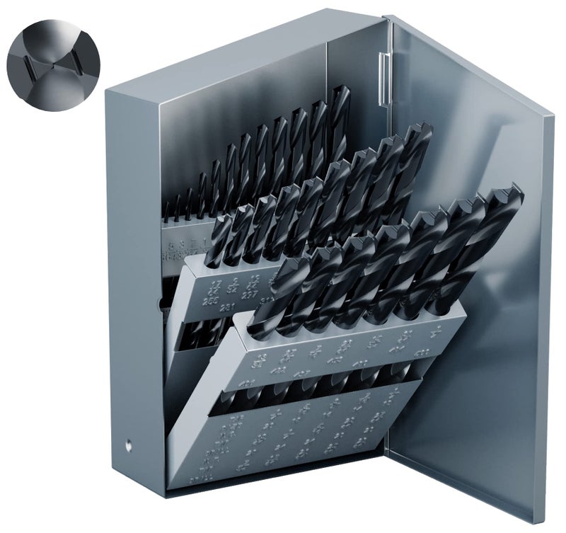 MACXCOIP TiAIN Coating Cobalt Drill Bit Set Multifacet Tip 29Pcs M35 Jobber Drill Bit Kit for Hardened Metal Stainless Steel Cast Iron and Soft Materials with Metal Index Storage Box 11612