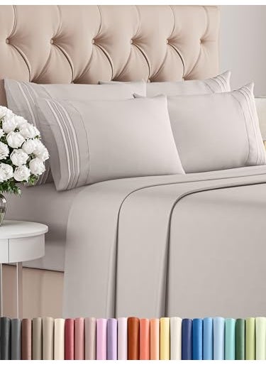 CGK Unlimited - King 6 Piece Sheet Set  Comfy Breathable  Cooling  UltraSoft Hotel Luxury Bedding Set with 816 Inch Deep Pockets  1 Flat  1 Fitted Sheet  4 Pillowcases  Wrinkle Free  Easy Care  Light Grey - Image 1