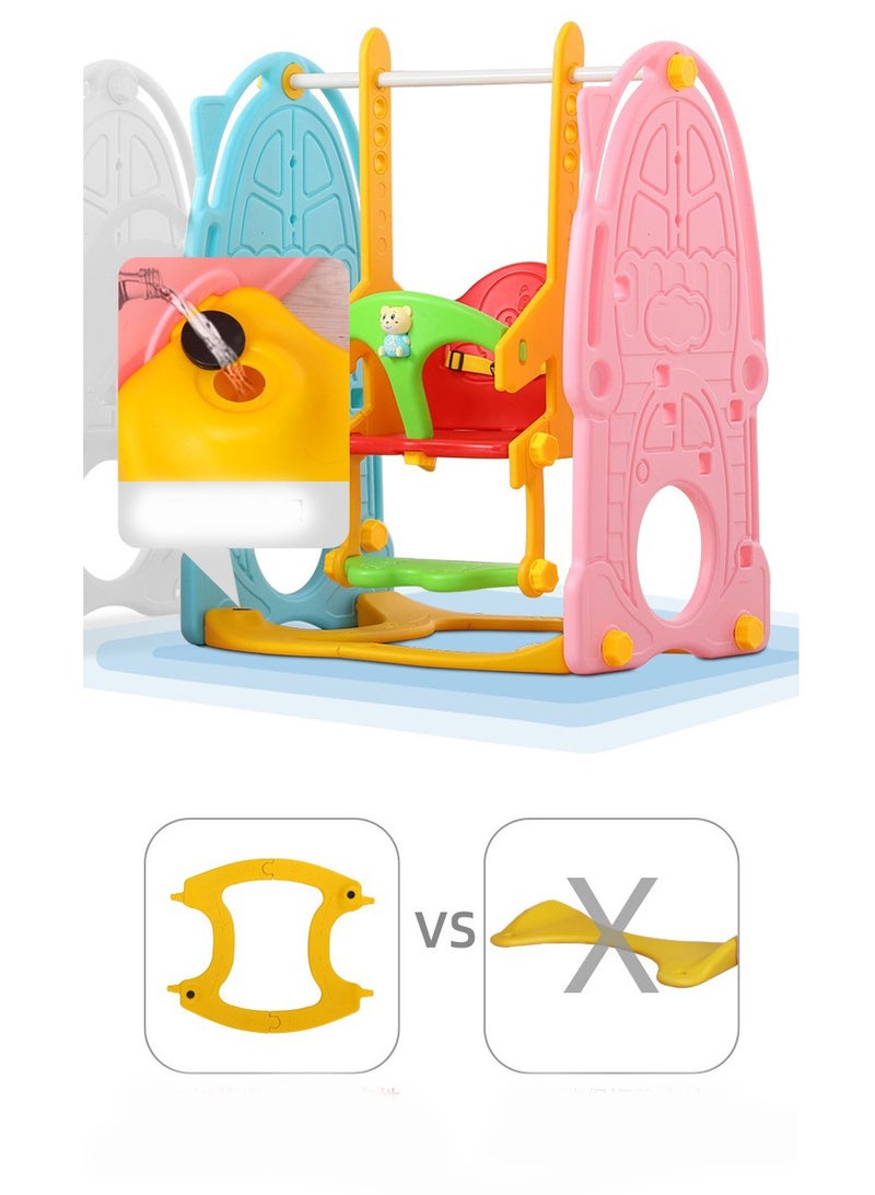 فول جوي مجموعة أرجوحة مع 2 زحليقة  للأطفال مع حلقة كرة سلة و موسيقي، لعبة 5 في 1 للأطفال للعب منزلق متسلق داخلي وخارجي مرجيحة وسلم تسلق و حلقة كرة سلة - Image 4