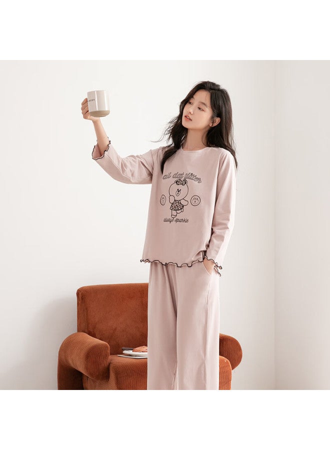 Fenton Fenteng Women's Pajamas Cloud Cotton 25 Autumn Winter New Brown Bear Ip Collaboration Skin-friendly Crew Neck Long Sleeve Sleepwear Homewear - Image 2