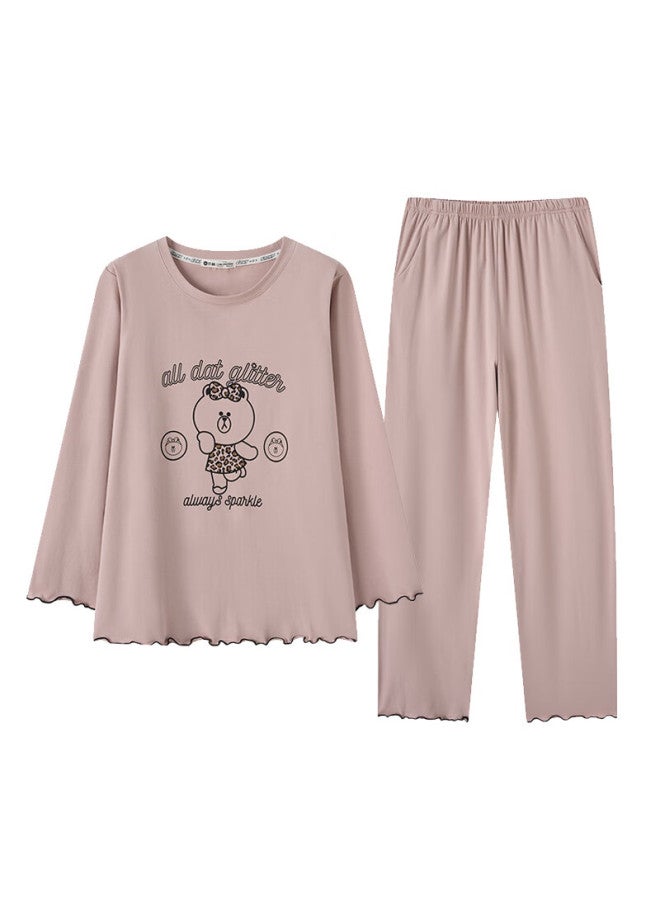 Fenton Fenteng Women's Pajamas Cloud Cotton 25 Autumn Winter New Brown Bear Ip Collaboration Skin-friendly Crew Neck Long Sleeve Sleepwear Homewear - Image 4