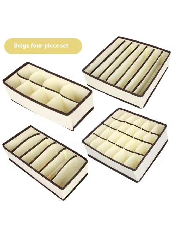 4-in-1 Foldable Underwear Storage Box & Organizer – Drawer Divider for Bras, Panties, Socks | Multi-Layer Closet & Dresser Organizer, Beige | Compact for Bedroom, Dormitory, Travel - Image 1