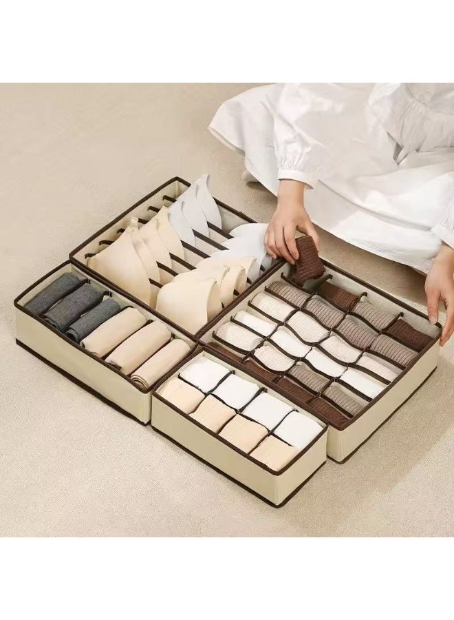 4-in-1 Foldable Underwear Storage Box & Organizer – Drawer Divider for Bras, Panties, Socks | Multi-Layer Closet & Dresser Organizer, Beige | Compact for Bedroom, Dormitory, Travel - Image 3