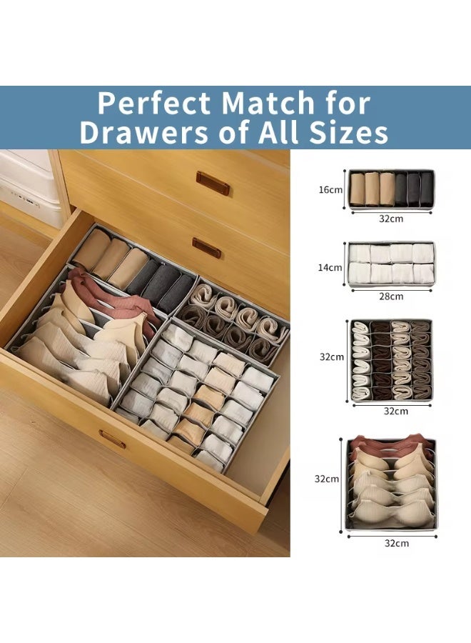 4-in-1 Foldable Underwear Storage Box & Organizer – Drawer Divider for Bras, Panties, Socks | Multi-Layer Closet & Dresser Organizer, Beige | Compact for Bedroom, Dormitory, Travel - Image 2