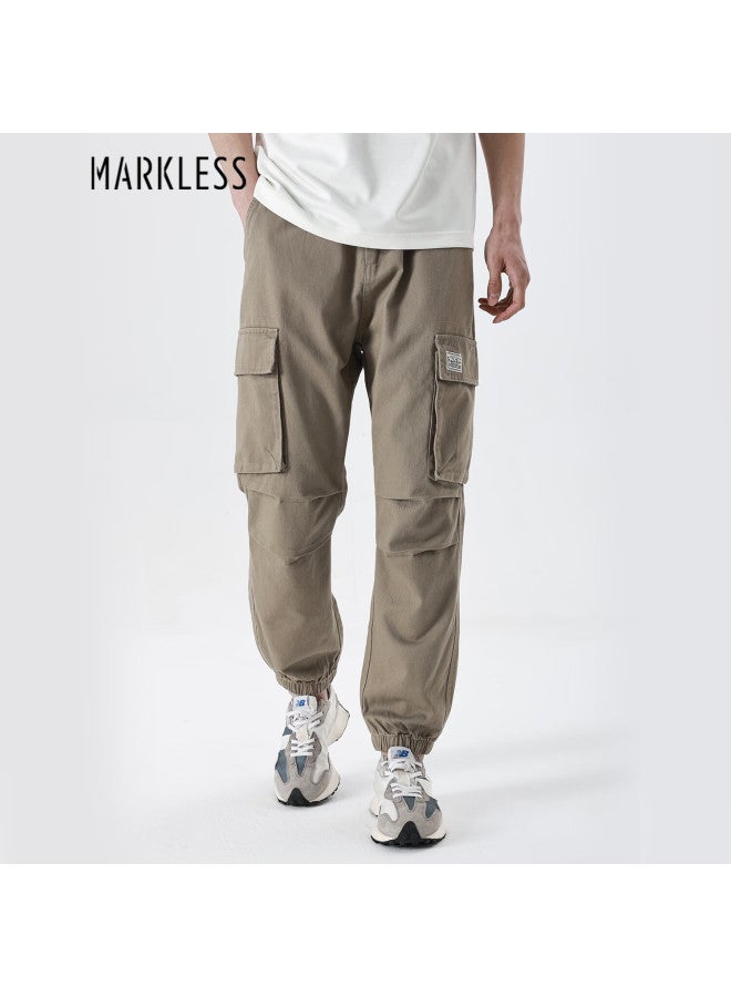 Markless Men's Autumn Winter Pure Cotton Casual Loose Fit Cargo Pants With Large Pockets 4836 Khaki S - Image 1
