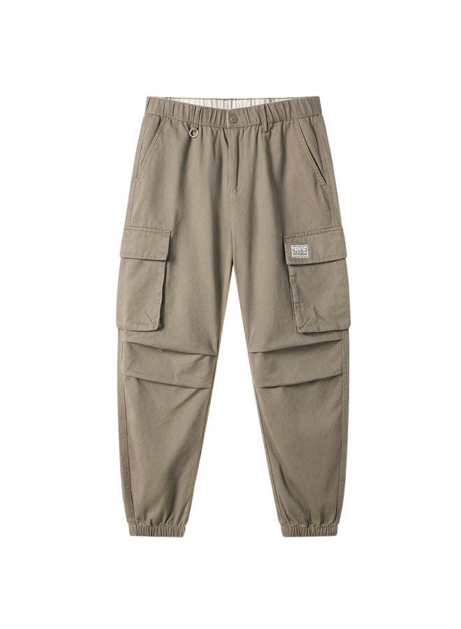 Markless Men's Autumn Winter Pure Cotton Casual Loose Fit Cargo Pants With Large Pockets 4836 Khaki S - Image 4