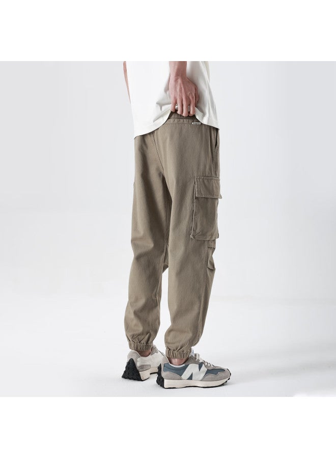 Markless Men's Autumn Winter Pure Cotton Casual Loose Fit Cargo Pants With Large Pockets 4836 Khaki S - Image 3