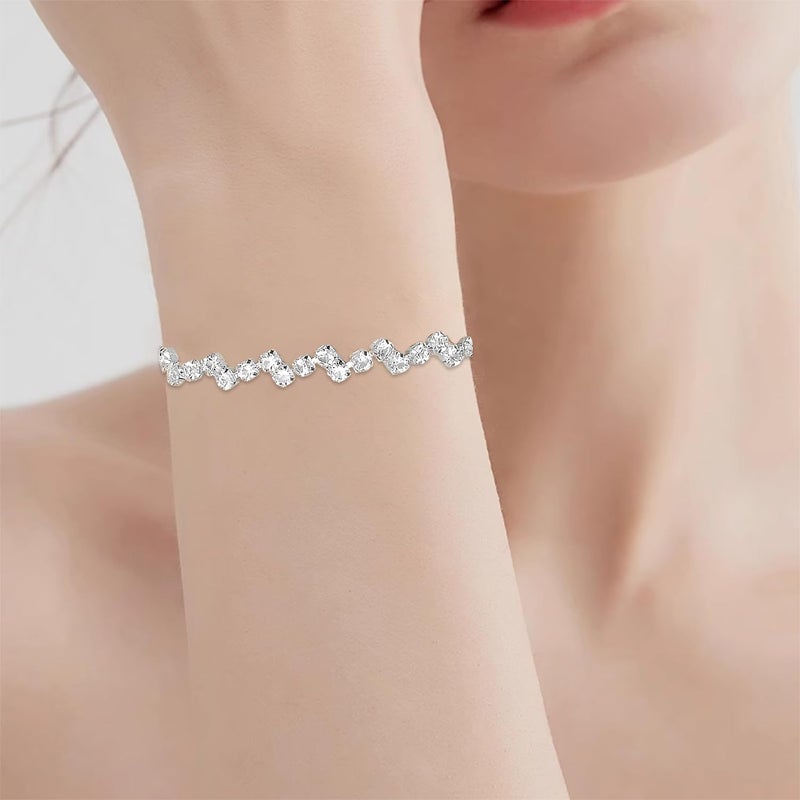 Aixiao Elegant Silver Necklace Earrings Bracelet Bridal Wedding Jewelry Sets for Brides Bridesmaid Prom Formal Costume Accessories for Women - Image 4