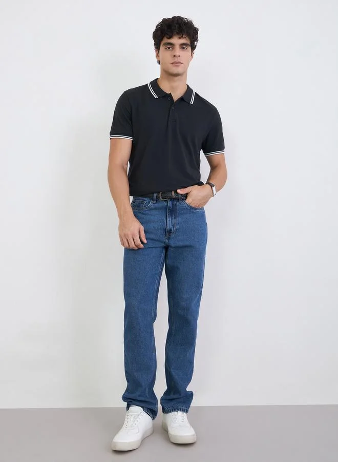Styli Men Solid Regular Fit Cotton Pique Polo T-Shirt with Tipping