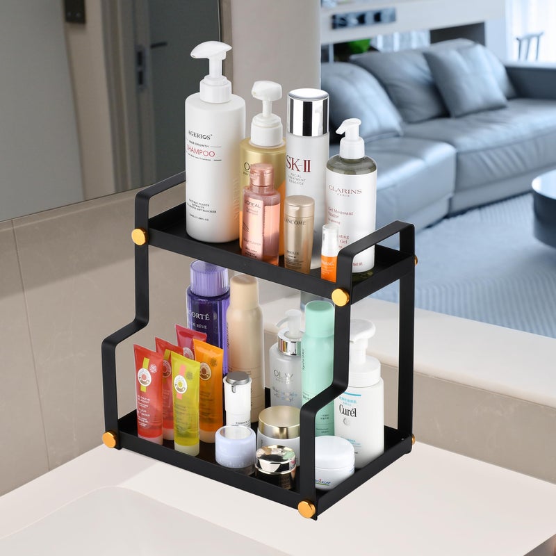 FFK 2 Tier Countertop Organizer Cosmetic Organizer Storage Shelf for Cabinet Countertop Pantry Desktop Ideal for Bathroom Kitchen Office Black