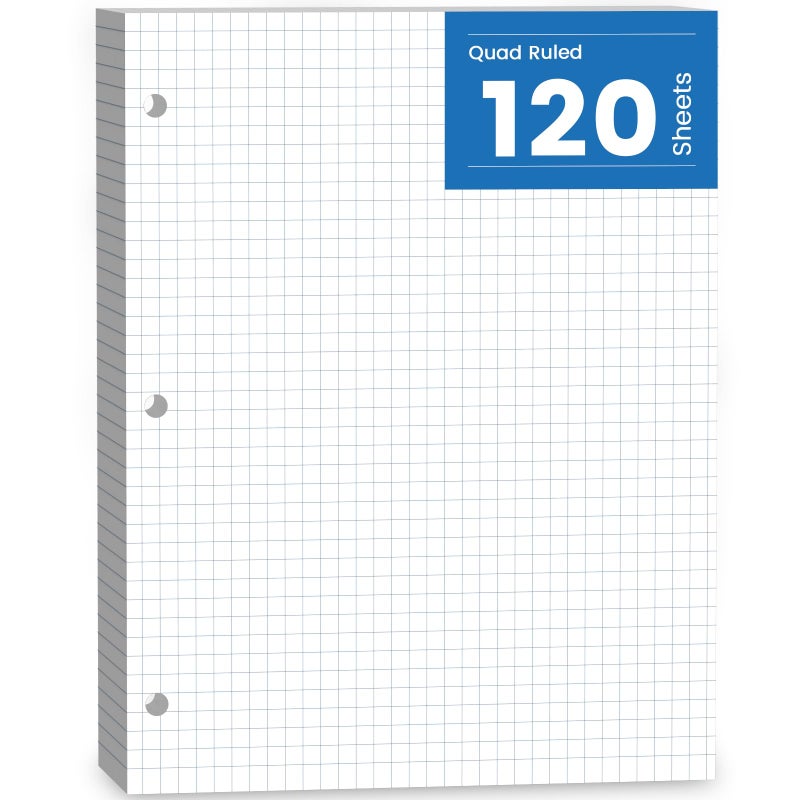 Aidunmis Graph Paper Loose Leaf, 120 Sheets Loose Leaf Paper, Binder Paper 8 x 10.5 in, 4x4 Quad Ruled Filler Papers Bulk 8 x 10-1/2 for Binder, 3-Hole Punched Graphing Pads for Engineering Sketching Notes - Image 1