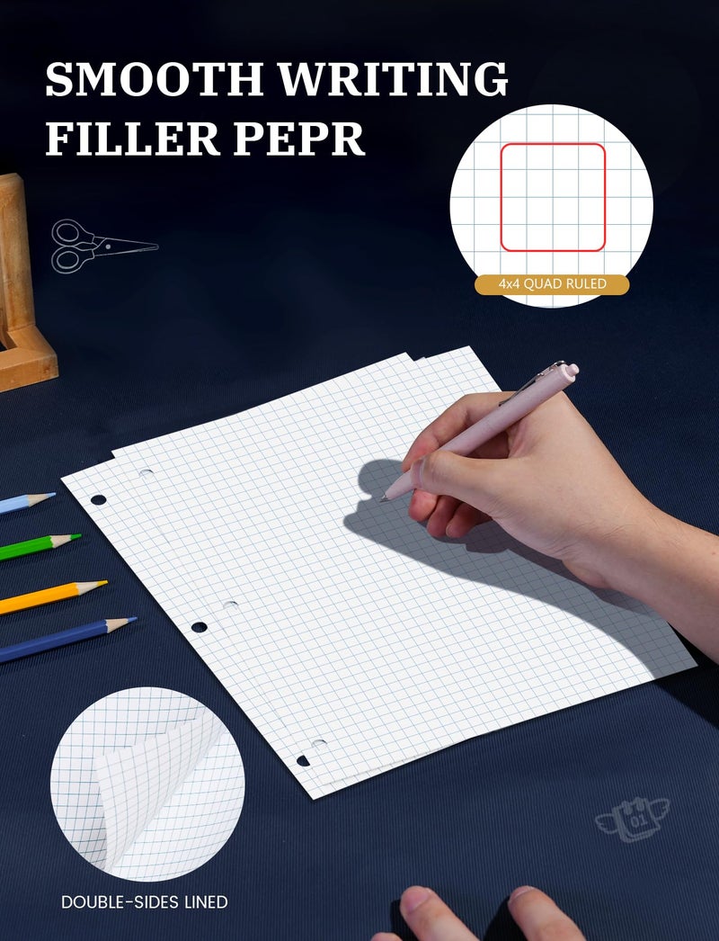 Aidunmis Graph Paper Loose Leaf, 120 Sheets Loose Leaf Paper, Binder Paper 8 x 10.5 in, 4x4 Quad Ruled Filler Papers Bulk 8 x 10-1/2 for Binder, 3-Hole Punched Graphing Pads for Engineering Sketching Notes - Image 3