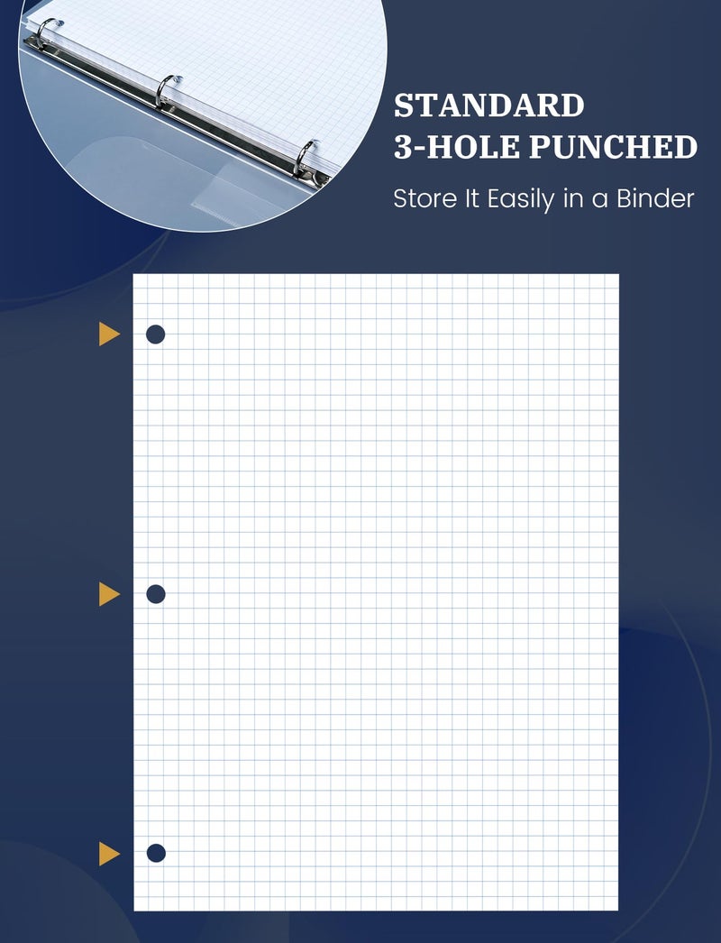 Aidunmis Graph Paper Loose Leaf, 120 Sheets Loose Leaf Paper, Binder Paper 8 x 10.5 in, 4x4 Quad Ruled Filler Papers Bulk 8 x 10-1/2 for Binder, 3-Hole Punched Graphing Pads for Engineering Sketching Notes - Image 4